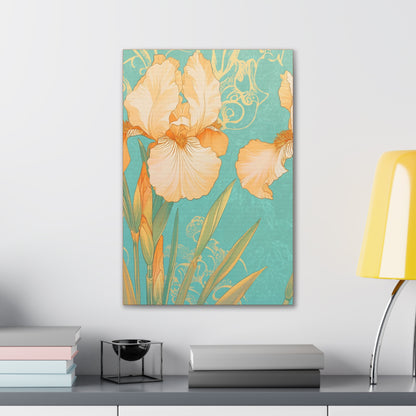 Iris Flowers on Turquois - Stretched Canvas