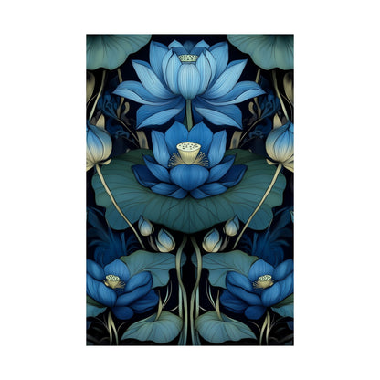 Mystical Blue Lotus Fine Art Print - Matte Vertical Poster - Zen Floral Art for Home Décor