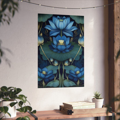Mystical Blue Lotus Fine Art Print - Matte Vertical Poster - Zen Floral Art for Home Décor