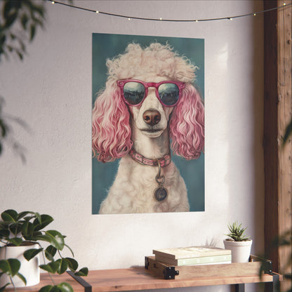 Poodle with Pink Sunglasses - Fine Art Print Poster - Whimsical Animals Series - Wall Art for Dog Lovers