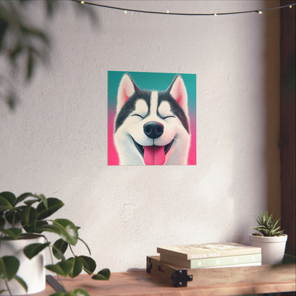 Happy Husky - Whimsical Animals Series - Fine Art Print - Vertical Poster - Cheerful Dog Art for Home Décor