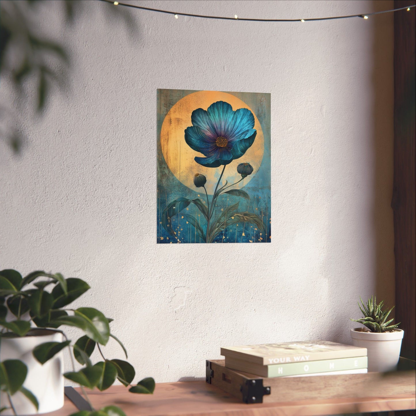 Blue Cosmos Moonlit Botanical Fine Art Print