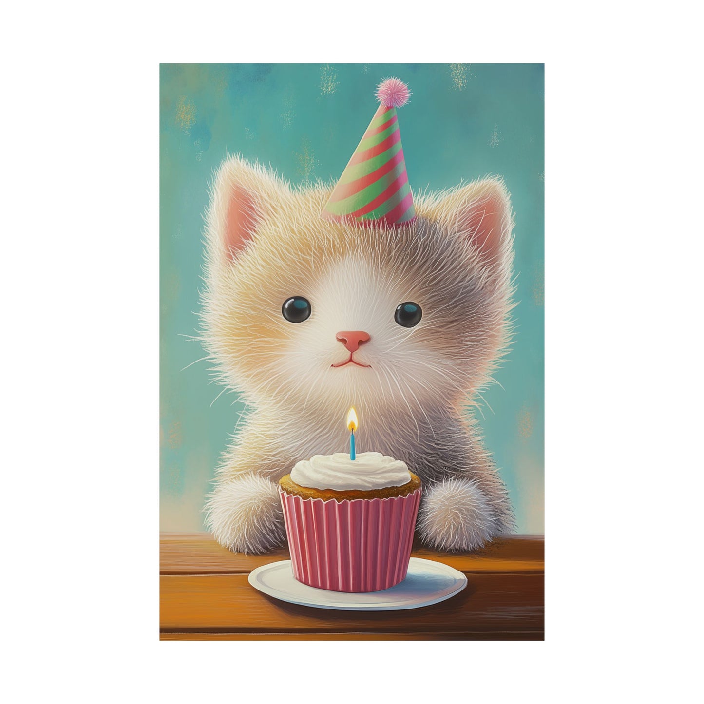 Cute Kitten Birthday Poster - Cat Café - Whimsical Animals - Adorable Kitten Wall Art