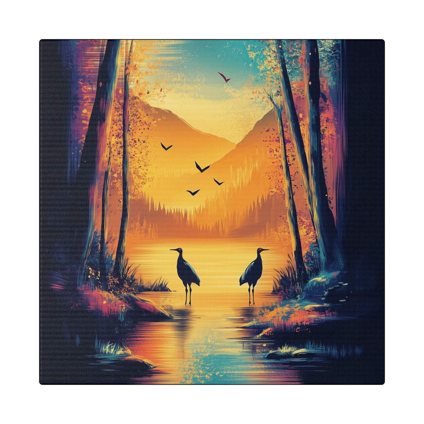 Cranes at Sunset - Delight in Nature Series - Fine Art Print on Canvas