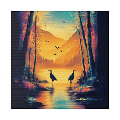 Cranes at Sunset - Delight in Nature Series - Fine Art Print on Canvas