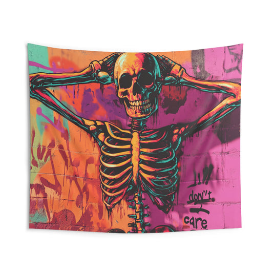 Don't Care - Skeleton Graffiti Style - Indoor Wall Tapestries