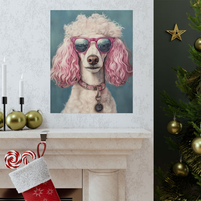 Poodle with Pink Sunglasses - Fine Art Print Poster - Whimsical Animals Series - Wall Art for Dog Lovers