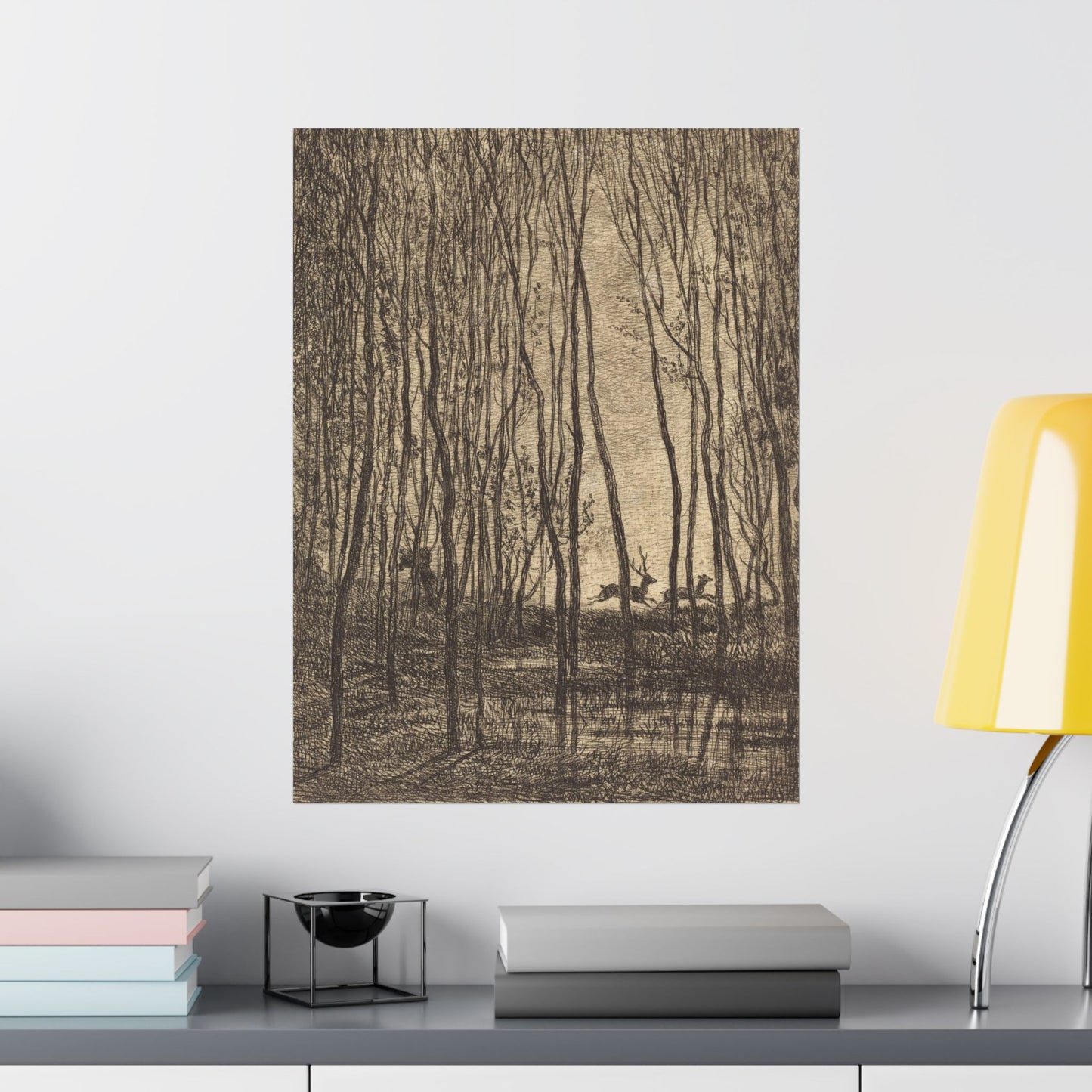Deer Running Through Woods Nature Fine Art Print