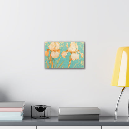 Iris Flowers on Turquois - Stretched Canvas