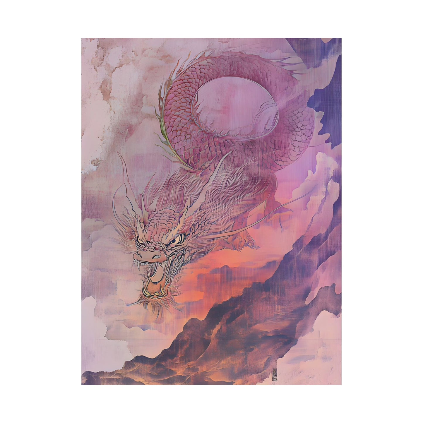 Mythical Red Dragon Fine Art Print - Matte Vertical Poster - Year of The Dragon Art - Zen Home Décor