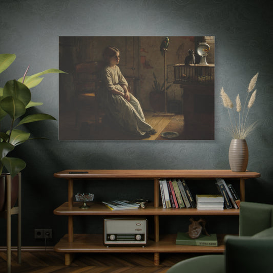 A Girl and Her Pets Vintage Fine Art Canvas Print
