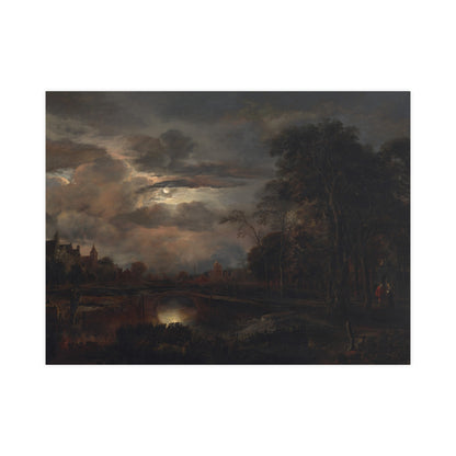 Moonlit Landscape with Bridge - Romantic Night Fine Art Poster