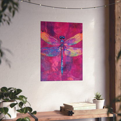Magenta Dragonfly Watercolor Art Print - Matte Vertical Posters
