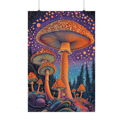 Psychedelic Night Mushroom Art Print - Vertical Poster - Vibrant Wall Art - Nature - Trippy - Bedroom Poster