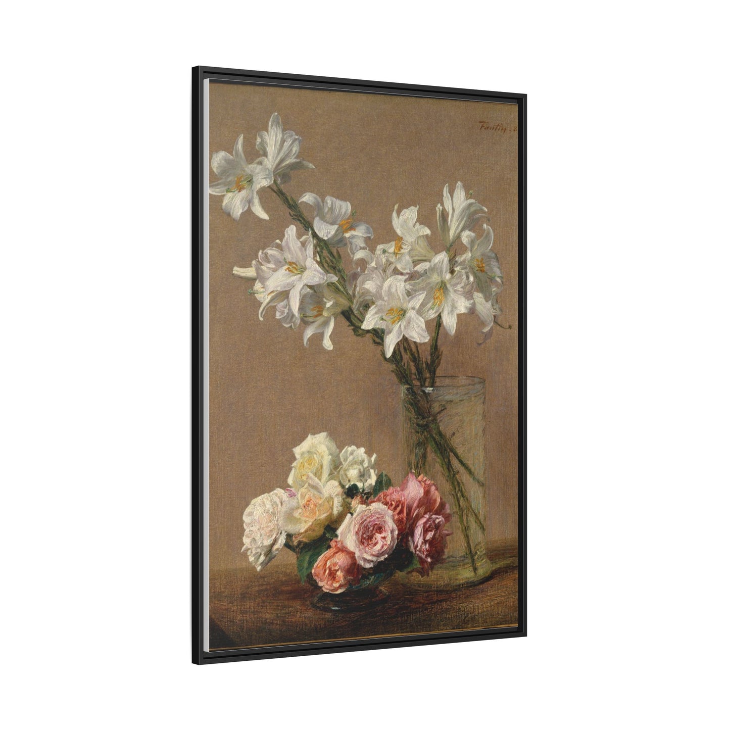 Henri Fantin-Latour : Roses and Lilies (1888) - Giclee Fine Art Print - Museum Collection Framed Canvas Print
