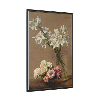 Henri Fantin-Latour : Roses and Lilies (1888) - Giclee Fine Art Print - Museum Collection Framed Canvas Print