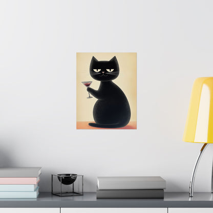 Cat with a Cocktail - Cat Café Series - Fine art print - Matte Vertical Wall Art  - Poster Print - for Cat Lovers
