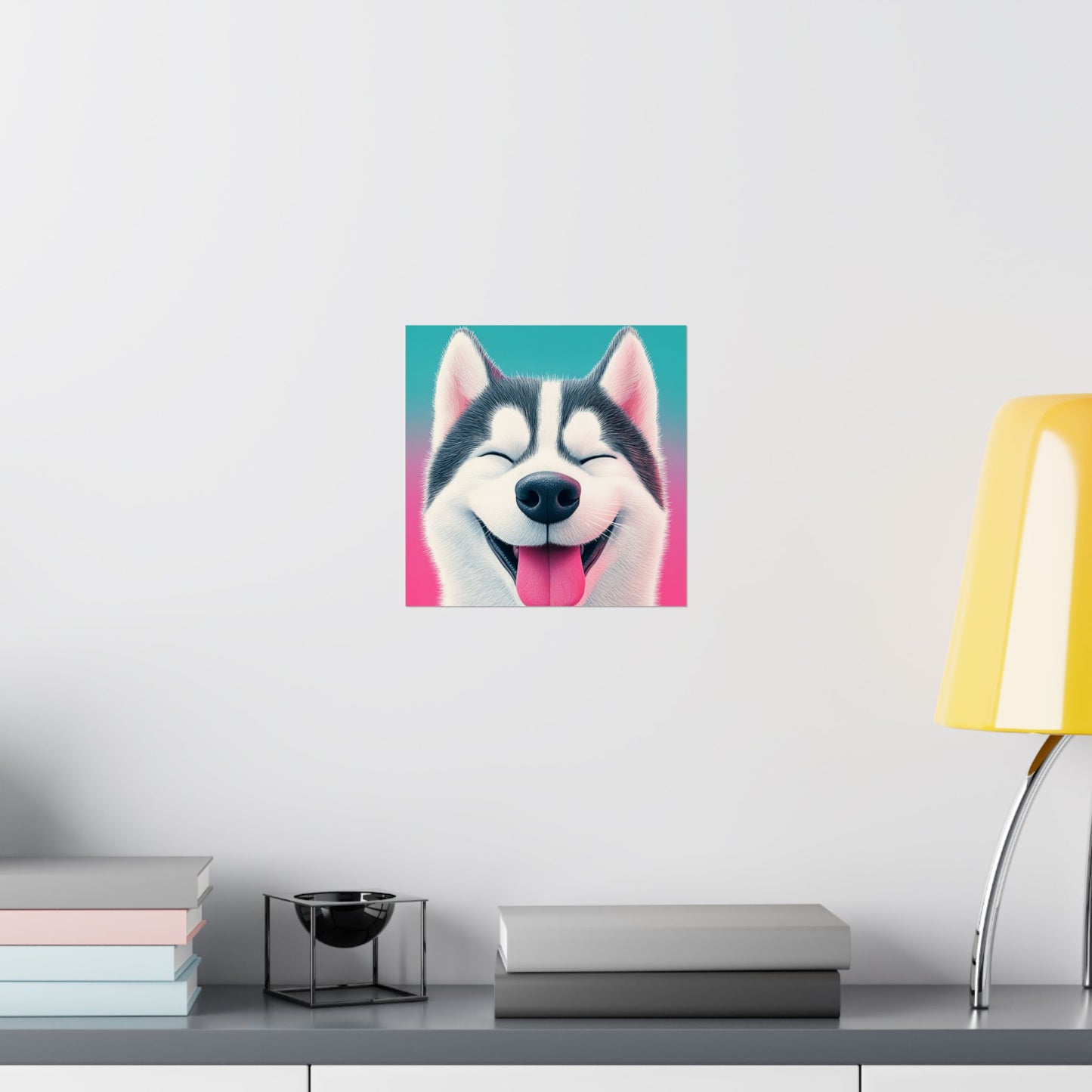 Happy Husky - Whimsical Animals Series - Fine Art Print - Vertical Poster - Cheerful Dog Art for Home Décor