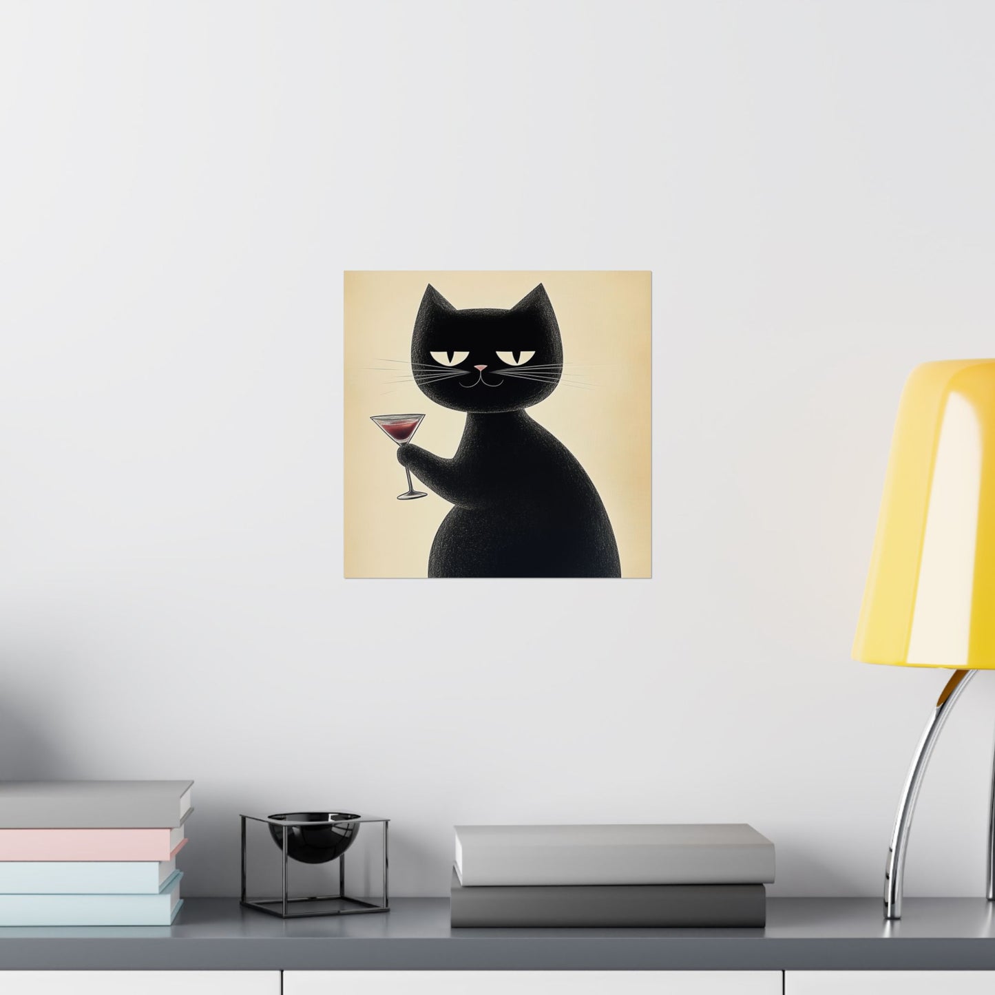 Cat with a Cocktail - Cat Café Series - Fine art print - Matte Vertical Wall Art  - Poster Print - for Cat Lovers