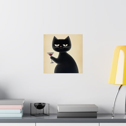 Cat with a Cocktail - Cat Café Series - Fine art print - Matte Vertical Wall Art  - Poster Print - for Cat Lovers