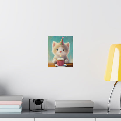 Cute Kitten Birthday Poster - Cat Café - Whimsical Animals - Adorable Kitten Wall Art