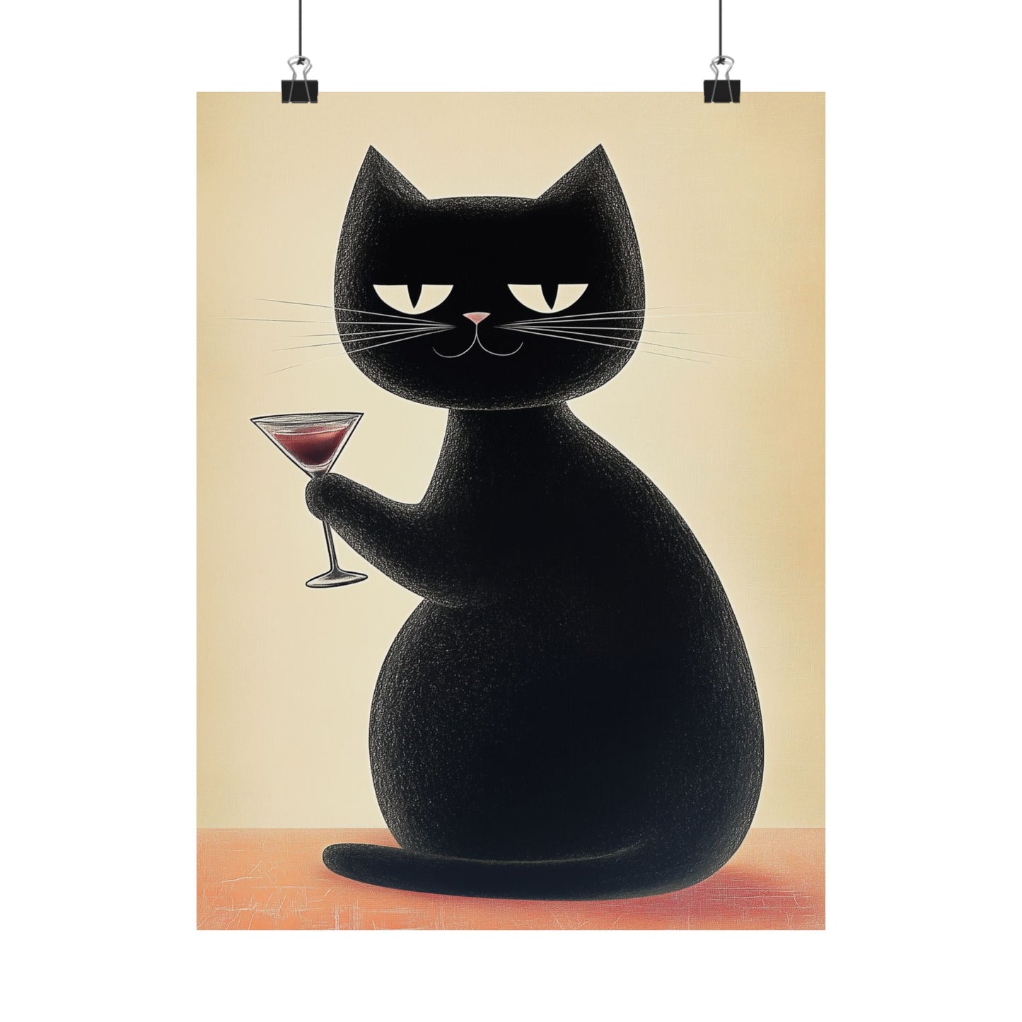 Cat with a Cocktail - Cat Café Series - Fine art print - Matte Vertical Wall Art  - Poster Print - for Cat Lovers