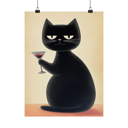 Cat with a Cocktail - Cat Café Series - Fine art print - Matte Vertical Wall Art  - Poster Print - for Cat Lovers