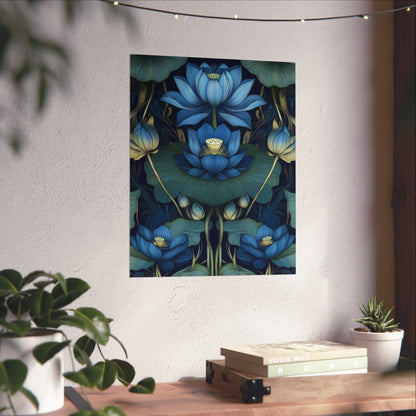 Mystical Blue Lotus Fine Art Print - Matte Vertical Poster - Zen Floral Art for Home Décor