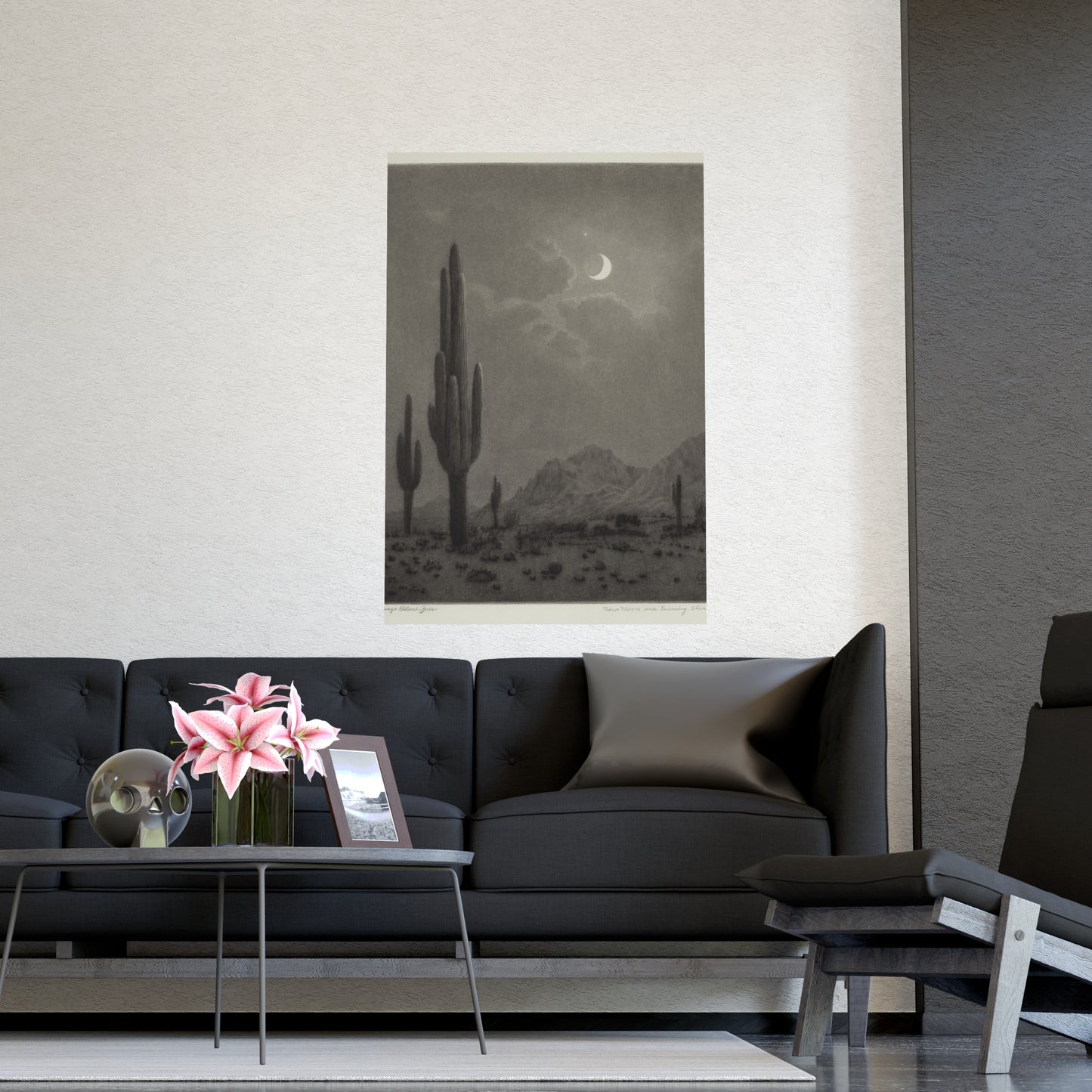New Moon and Evening Star over Cactus- Celestial Fine Art Poster