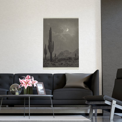 New Moon and Evening Star over Cactus- Celestial Fine Art Poster