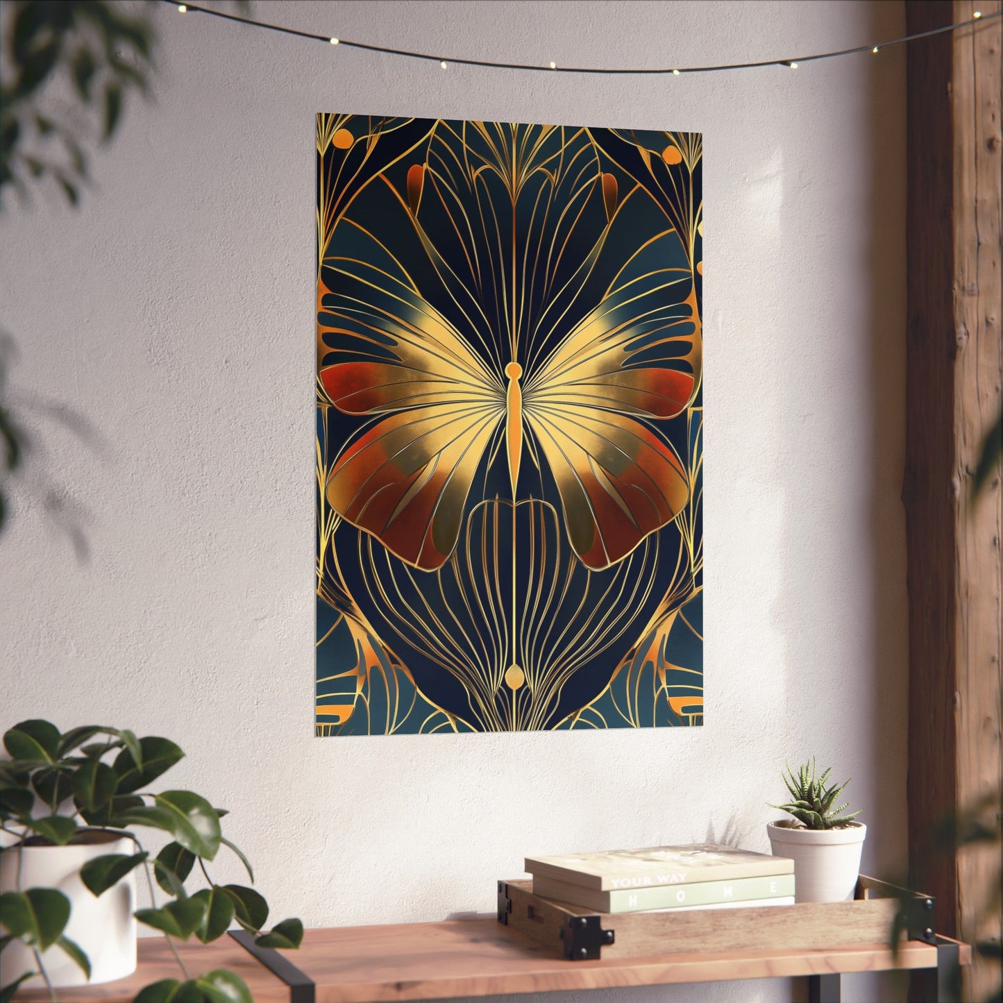 Art Deco Golden Butterfly Fine Art Print - Matte Vertical Poster - Vibrant Home Décor - Chic Style