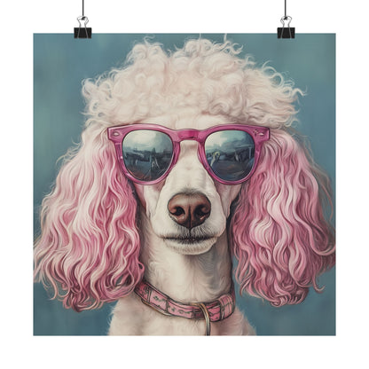 Poodle with Pink Sunglasses - Fine Art Print Poster - Whimsical Animals Series - Wall Art for Dog Lovers