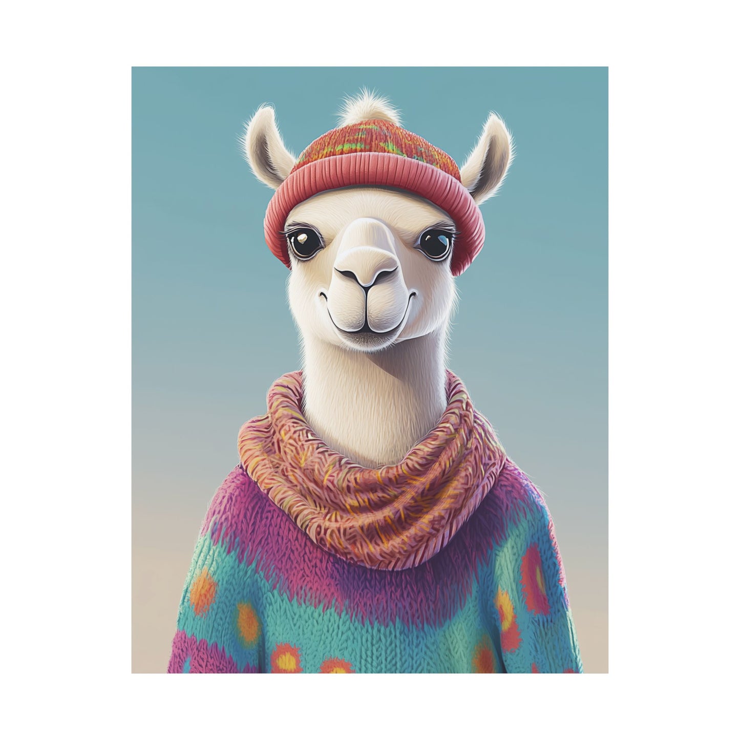 Cozy Llama Art Print - Whimsical Animals - Horizontal Matte Poster for Wall Art