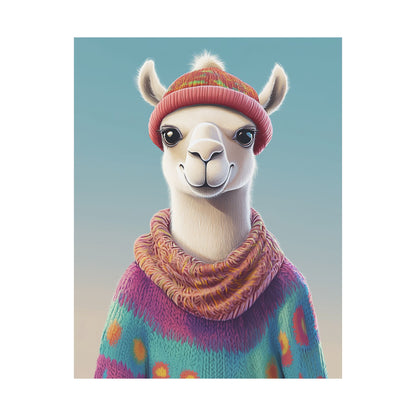 Cozy Llama Art Print - Whimsical Animals - Horizontal Matte Poster for Wall Art