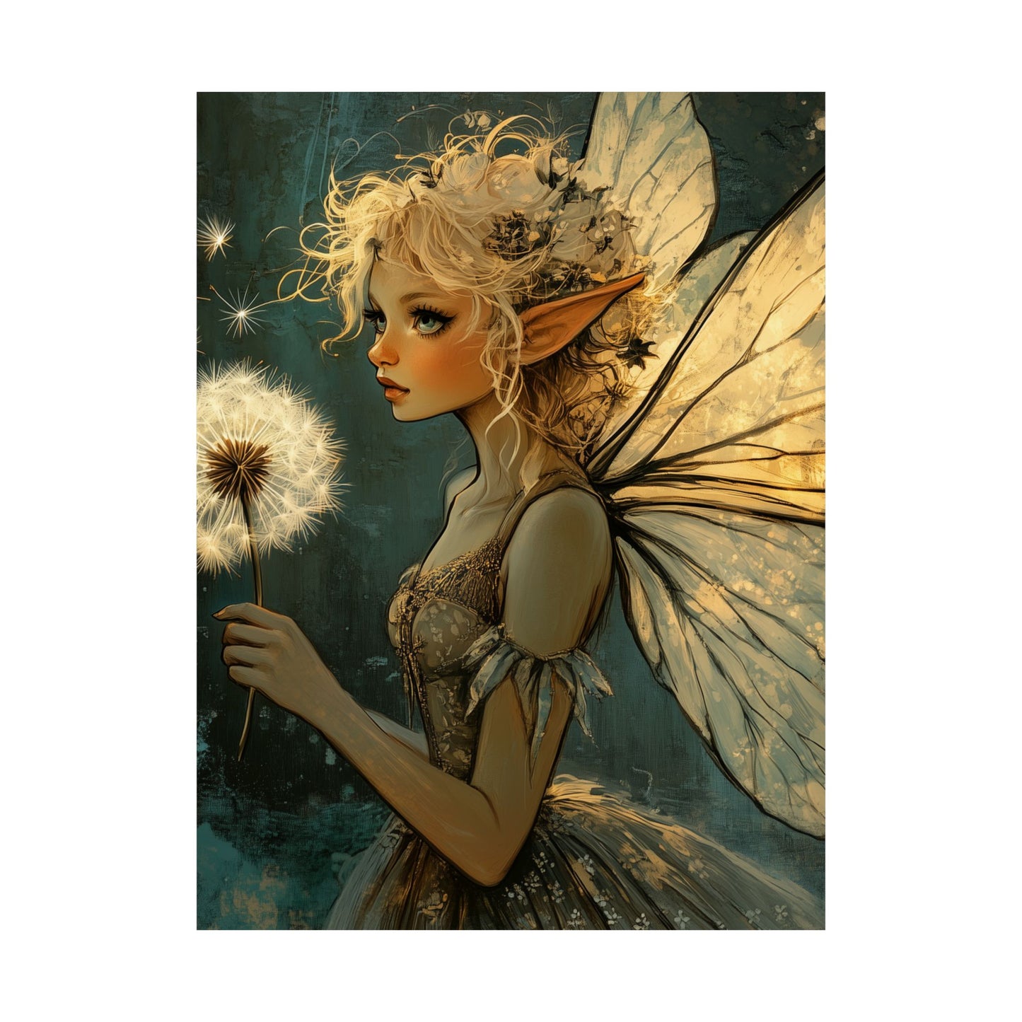 Best Wishes For You - Fairy with Dandelion - Flowers & Fairies Series - Enchanting Wall Art - Vertical Poster - Whimsical Wall Art for Dreamers