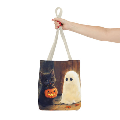 Trick or Treat Halloween Tote Bag - Kitten & Friendly Ghost