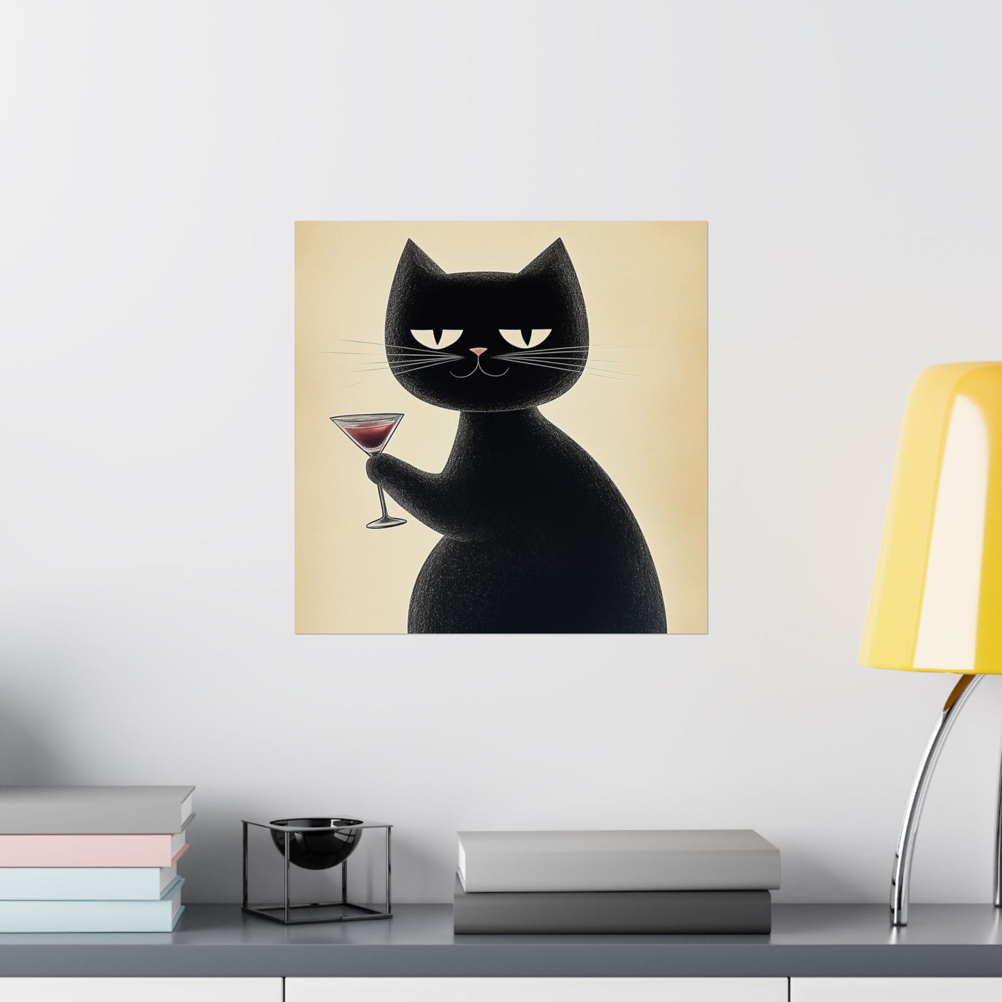 Cat with a Cocktail - Cat Café Series - Fine art print - Matte Vertical Wall Art  - Poster Print - for Cat Lovers