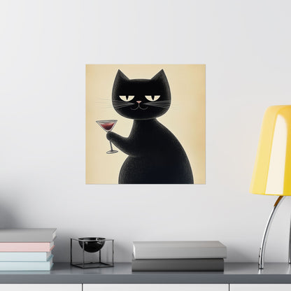 Cat with a Cocktail - Cat Café Series - Fine art print - Matte Vertical Wall Art  - Poster Print - for Cat Lovers