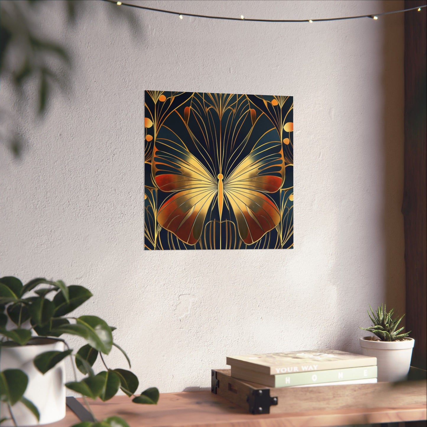 Art Deco Golden Butterfly Fine Art Print - Matte Vertical Poster - Vibrant Home Décor - Chic Style