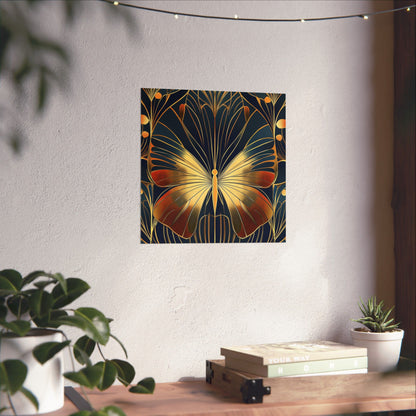 Art Deco Golden Butterfly Fine Art Print - Matte Vertical Poster - Vibrant Home Décor - Chic Style