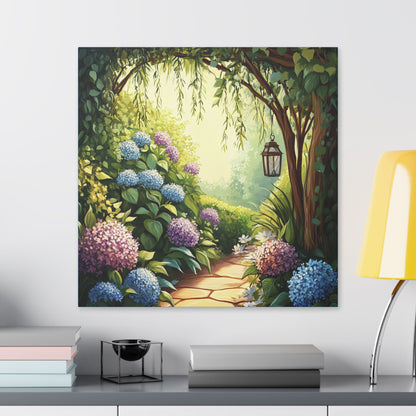 Hydrangea Courtyard - Secret Garden Series - Fine Art Print on Canvas