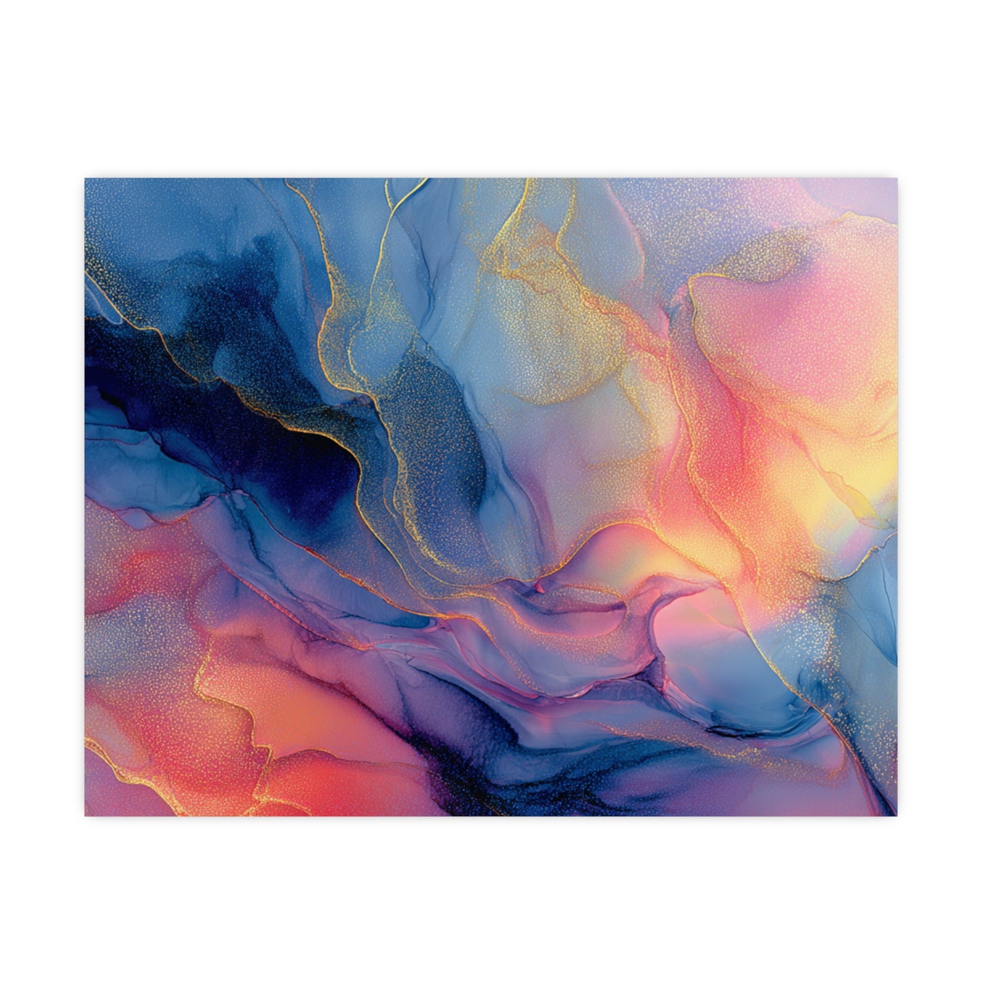 Muse (Style B) - Modern Abstract Fluid Art - Blue/Pink with Gold Highlights - Giclee Fine Art Print