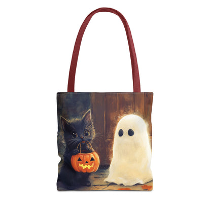 Trick or Treat Halloween Tote Bag - Kitten & Friendly Ghost