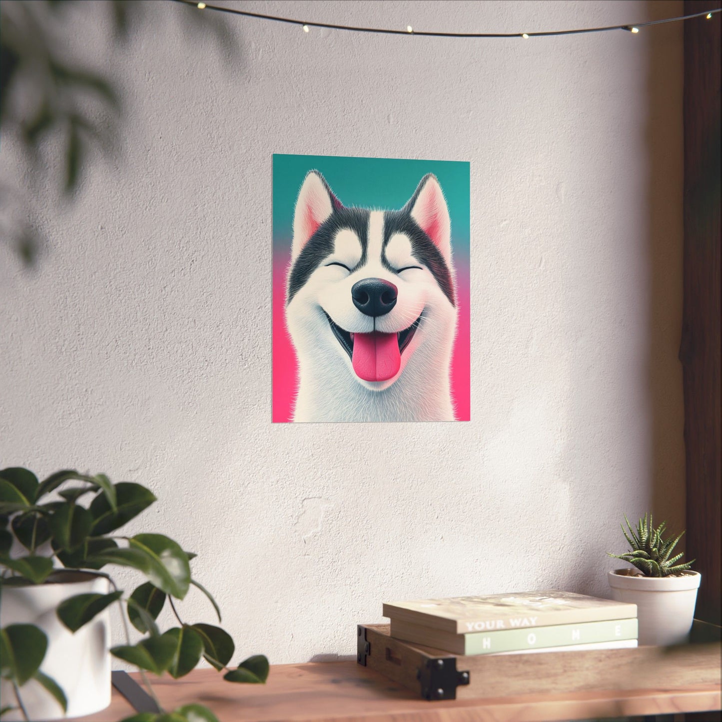 Happy Husky - Whimsical Animals Series - Fine Art Print - Vertical Poster - Cheerful Dog Art for Home Décor