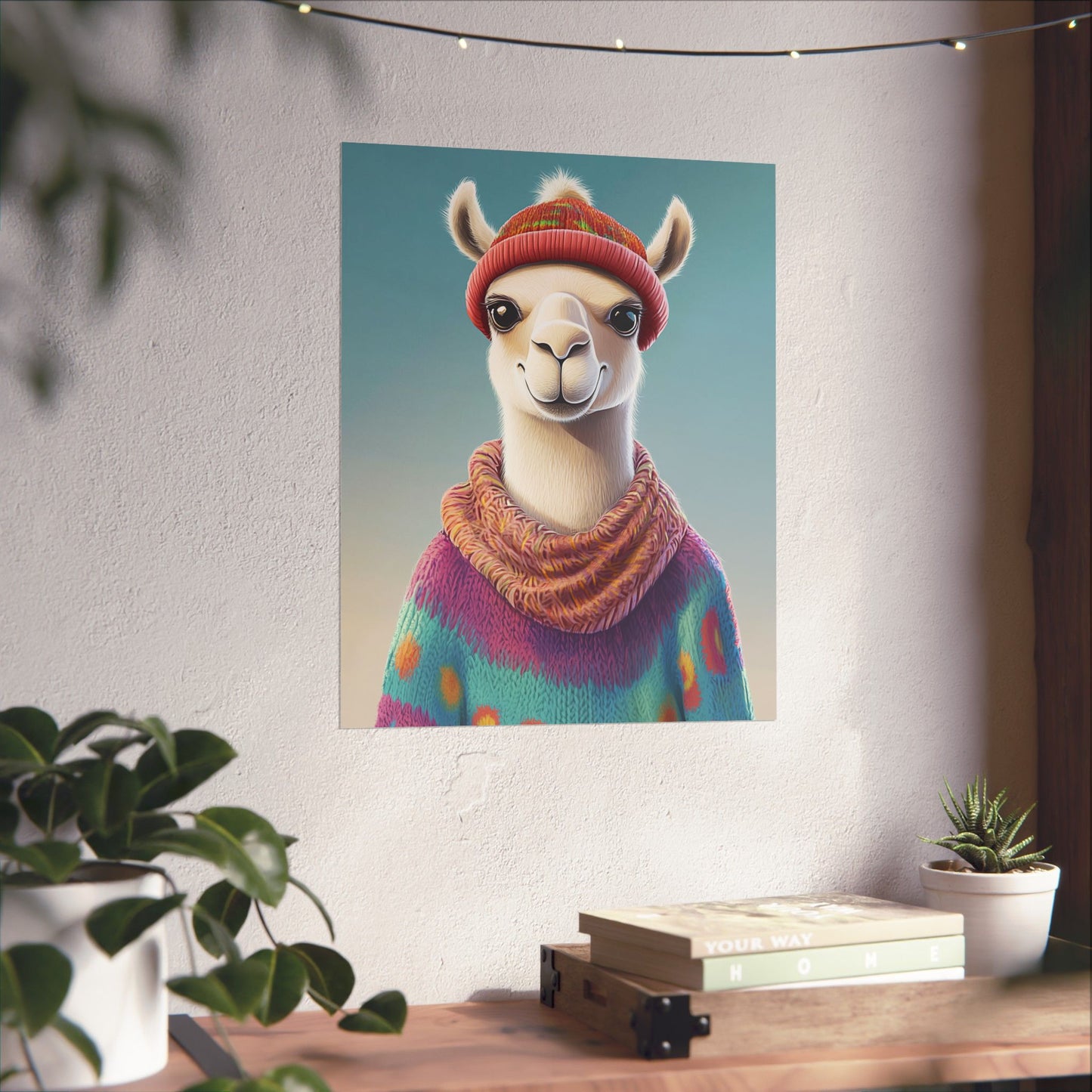 Cozy Llama Art Print - Whimsical Animals - Horizontal Matte Poster for Wall Art