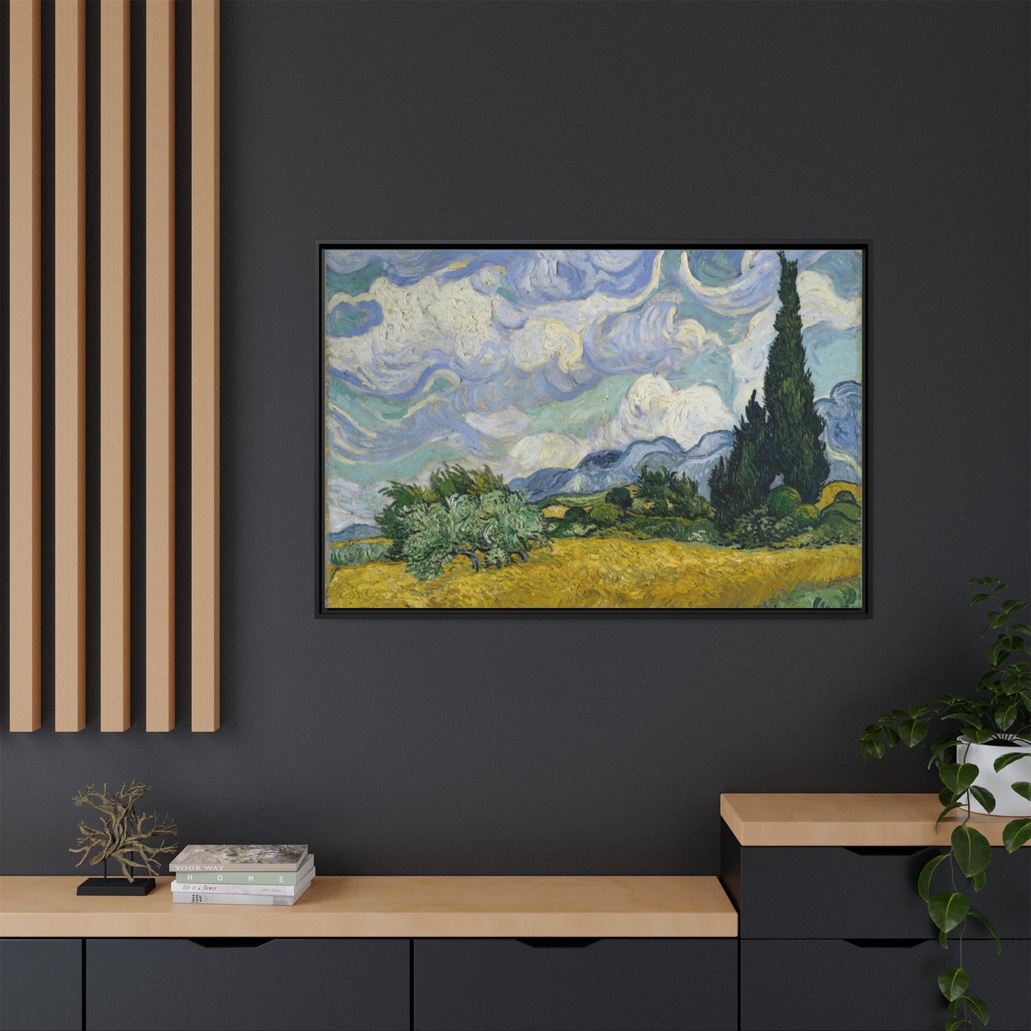 Van Gogh - Wheat Field with Cypresses - Museum Collection - Framed Canvas Print