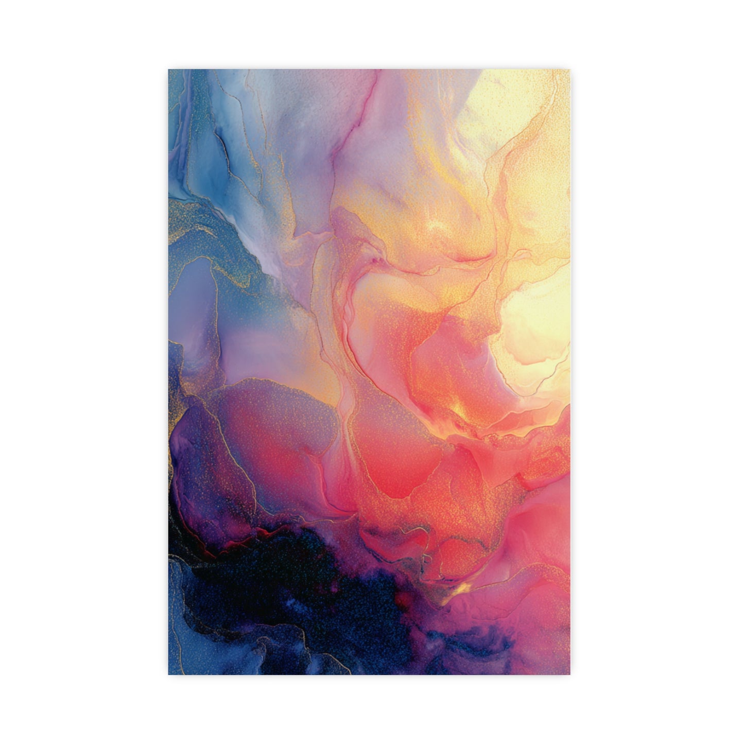 Muse (Style A) - Modern Abstract Fluid Art - Blue/Pink with Gold Highlights - Giclee Fine Art Print