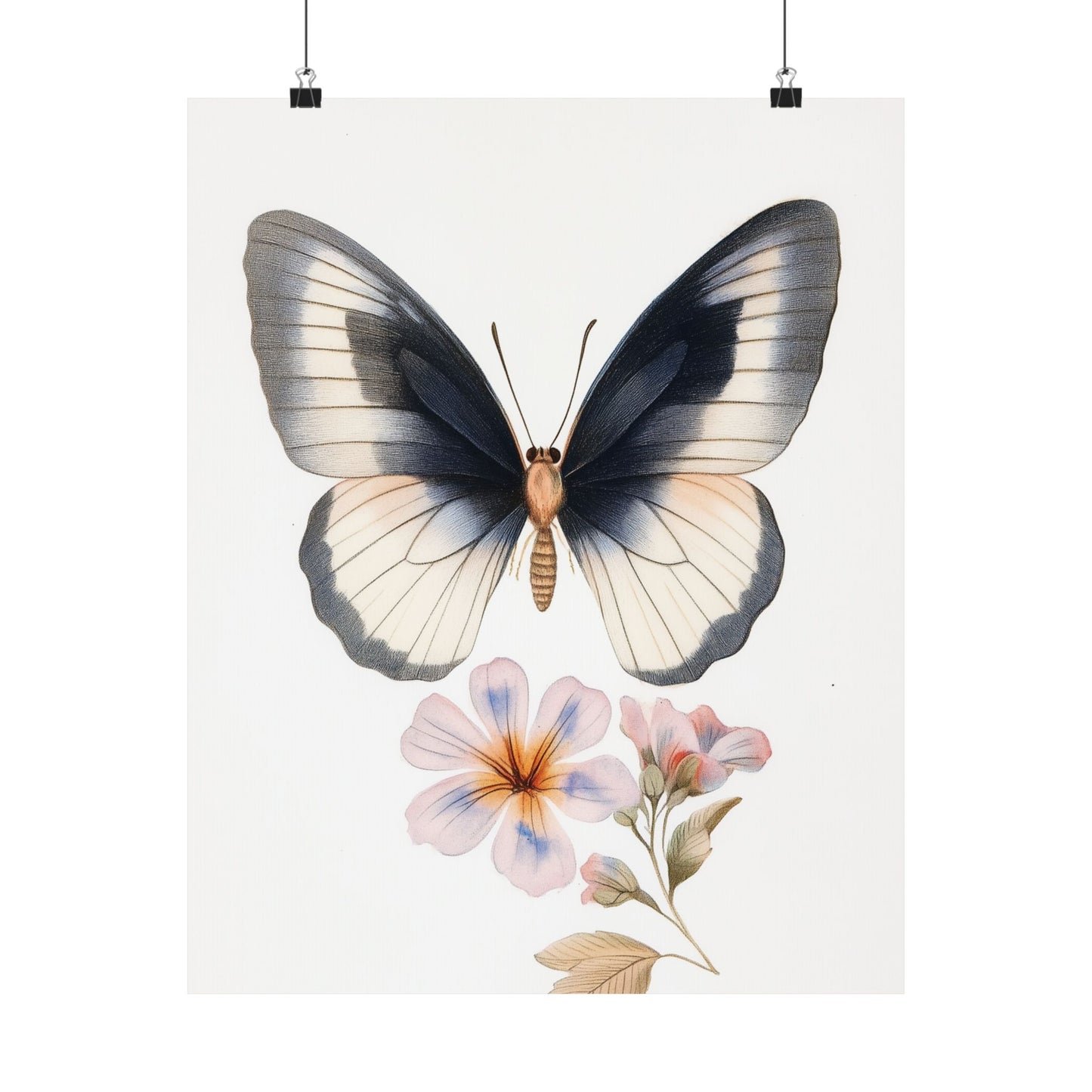 Vintage Butterfly Botanical Print - Matte Vertical Poster - Elegant Wall Art for Nature Lovers