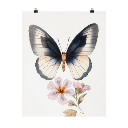 Vintage Butterfly Botanical Print - Matte Vertical Poster - Elegant Wall Art for Nature Lovers