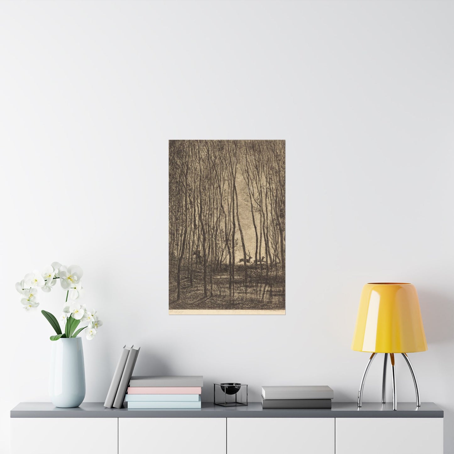 Deer Running Through Woods Nature Fine Art Print